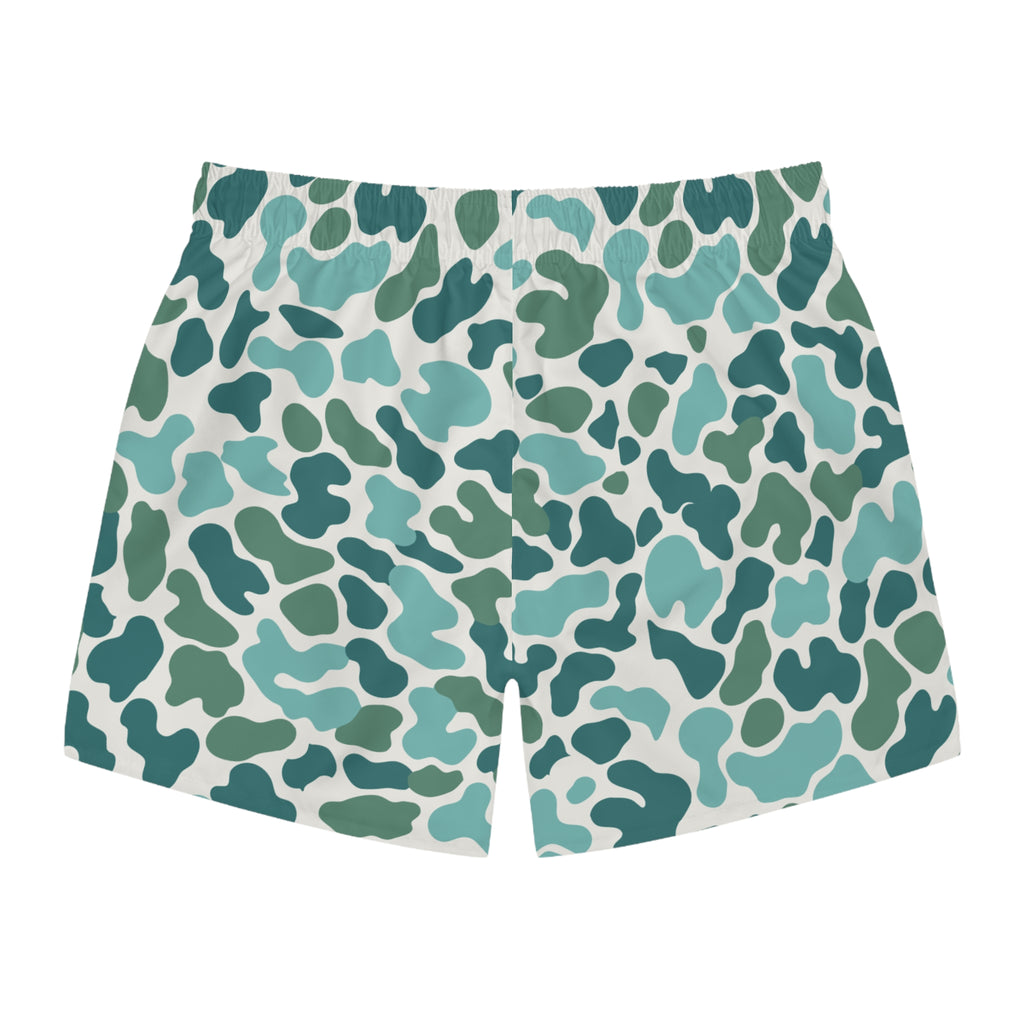 Teal Camo Swim Trunks — Men’s All-Over Print Beach Shorts