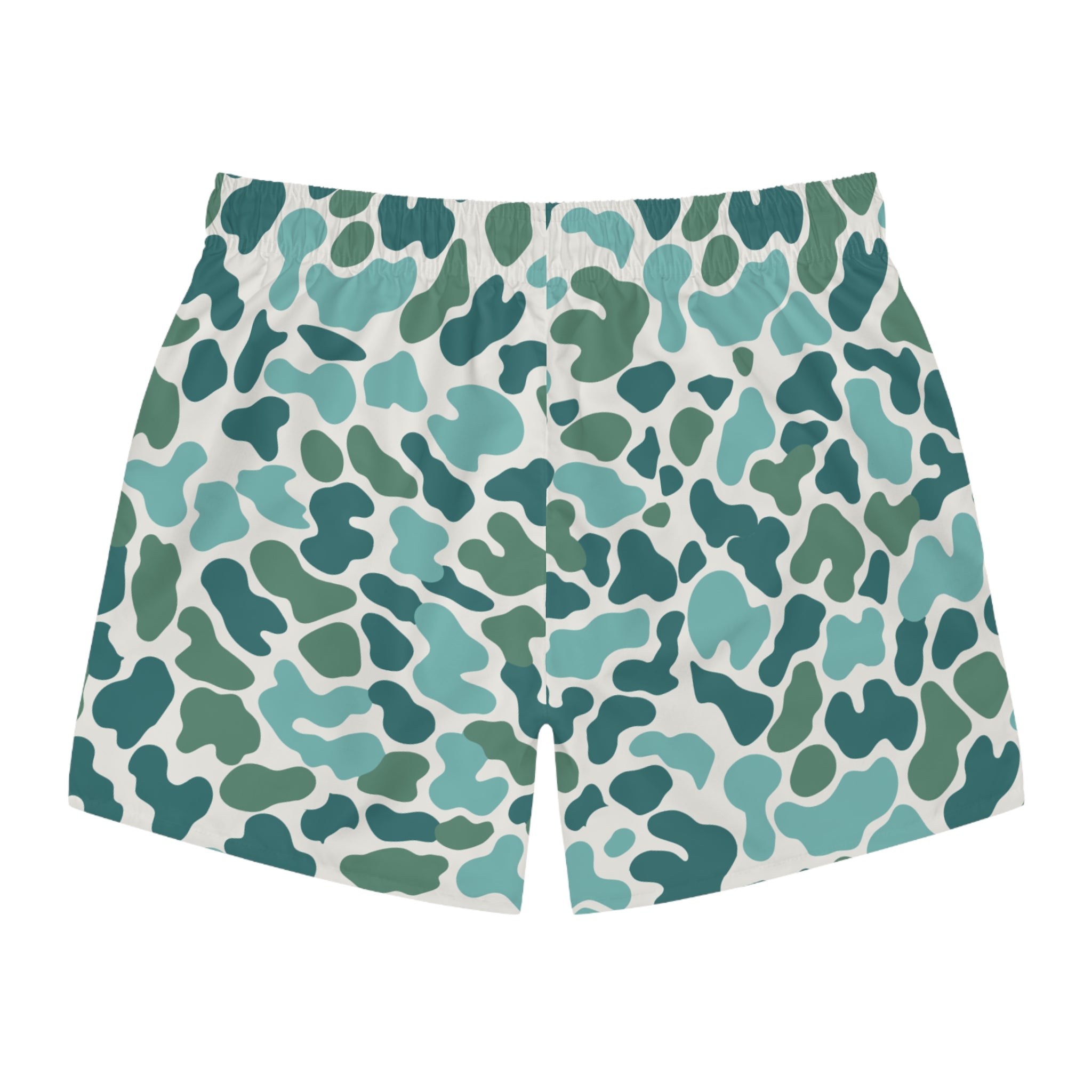 Teal Camo Swim Trunks — Men’s All-Over Print Beach Shorts